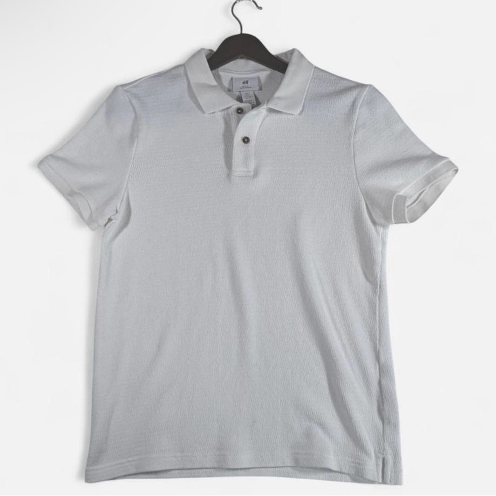 H&M Crisp White Knitted Polo Shirt Slim Fit